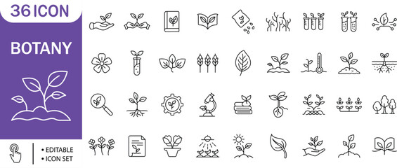 Botany Line Icons,Plant, Growth, Nature, Science, Eco, Research, Icon Set