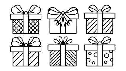 Set of line art gift boxes with bows.