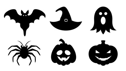 Set of Halloween silhouette collection elements on tranparent background