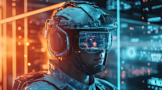 Futuristic soldier with vr headset - Powered by Adobe
