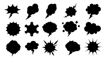 collection of Comic explosion speech bubble vector shapes, speech bubble silhouettes