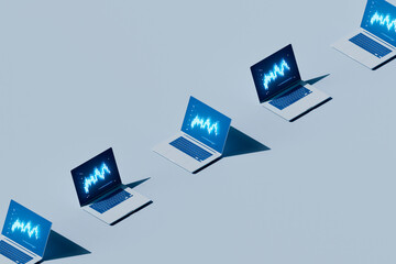  Scattered Laptop Layout with Digital Analytics