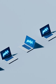  Diagonal Rows of Laptops with Data Displays