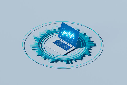  Isometric Line of Laptops with Glowing Graphs