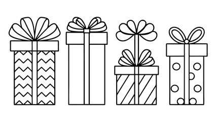 Set of line art gift boxes with bows.