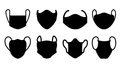 Set of face mask icons silhouette vector on tranparent background