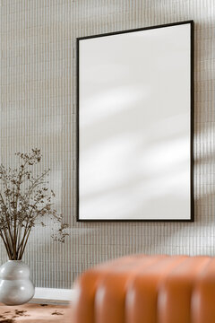 Vertical Poster Frame Mockup in Cozy Neutral Interior