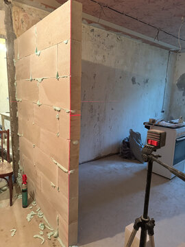 Construction of interior wall using aerated blocks