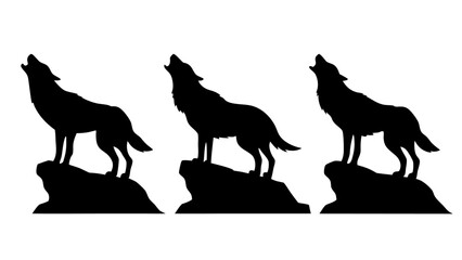 Howling Wolf Silhouette Standing on Rocky Outcrop