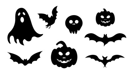 Obraz premium Halloween ghosts and bat silhouette