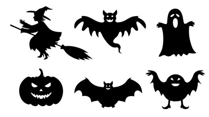 Fototapeta premium Set of Halloween silhouette collection elements on tranparent background