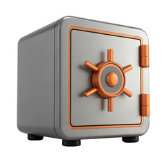 3d secure safe with orange accents isolated on transparent background