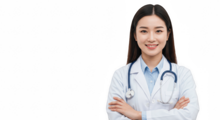 Female Doctor with Stethoscope and Arms Crossed Isolated on Transparent PNG Background