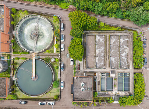 Aerial View of Urban Water Treatment Plant Facility