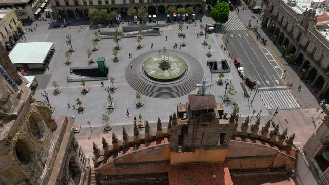 Square of the cathedral of Guadalajara in Jalisco, Mexico. Aerial top down