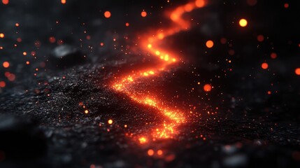 Molten lava flow with dark ash.