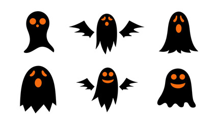 set of halloween ghost vector on tranparent background