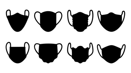 Set of face mask icons silhouette vector on tranparent background