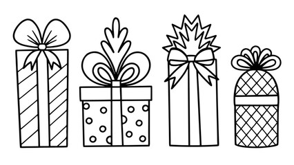 Set of line art gift boxes with bows.