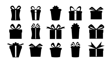  Gift boxes with ribbon icons Set. Gift box flat silhouette set.
