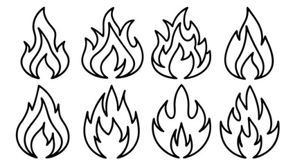 Fire flame line set icons in line art style collection