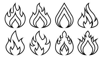 Fire flame line set icons in line art style collection