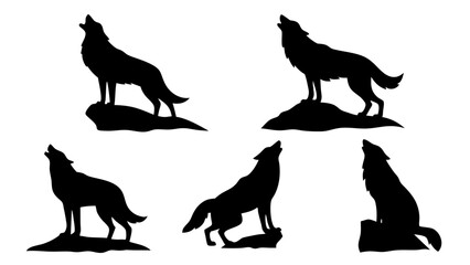 Howling Wolf Silhouette Standing on Rocky Outcrop
