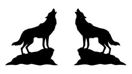 Howling Wolf Silhouette Standing on Rocky Outcrop