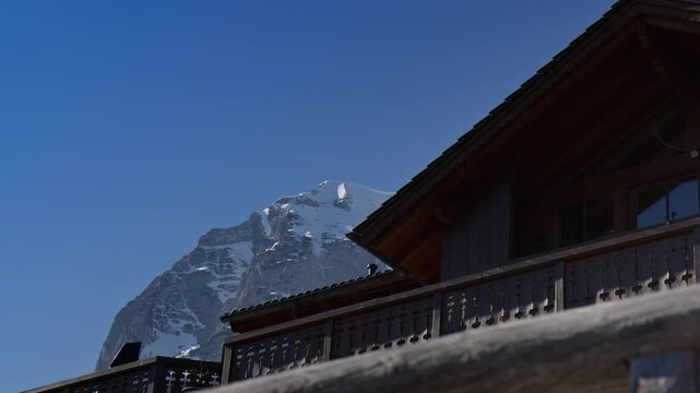 Wooden Mountain Cabin Near The Hintersee Area In Ramsau, Germany. Low Angle Shot