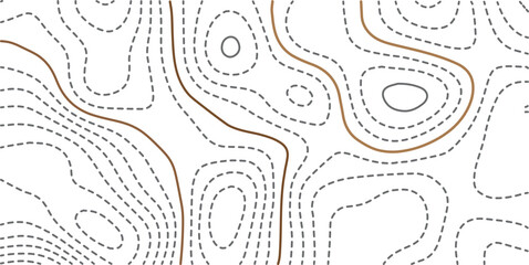 Vector illustration. Abstract topographic map. Golden dashed contour lines on white background