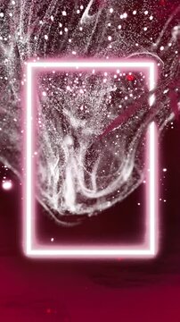 Animation of neon frame over falling light spots over trees