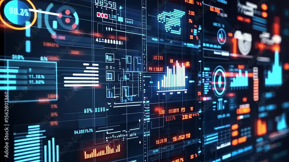 Poster futuristic big data visualization concept featuring interactive analytics and digital graphs, futuri