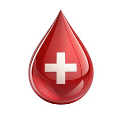 Fototapeta premium 3d blood drop with medical cross isolated on transparent background