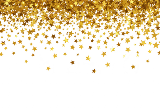 Golden stars falling like confetti isolated on transparent background create a festive and celebratory mood