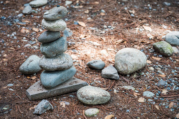 Balanced stone tower created from natural rocks in Sichuan provi