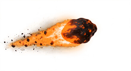 Meteor rock with glowing trail on white-transparent PNG, ready for use in space, fantasy, or action graphics


