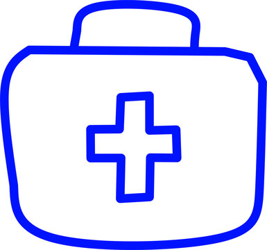 blue line icon first aid kti inside circle. Blue line icon with medical and healthcare inside circle