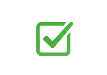 A green check mark inside a square box signifies success, approval, and confirmation, isolated on transparent background