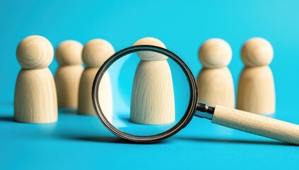 Wooden figurines, magnified by magnifying glass