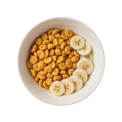 Fototapeta premium A bowl of delicious cereal with sliced bananas, a healthy and tasty breakfast option on a transparent background.
