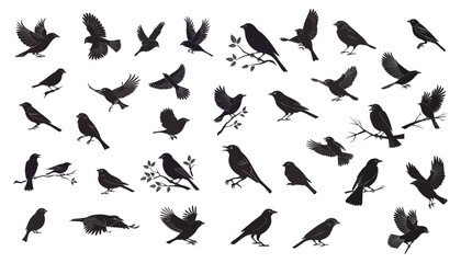 Fluffy feathers, flying plume quills silhouettes