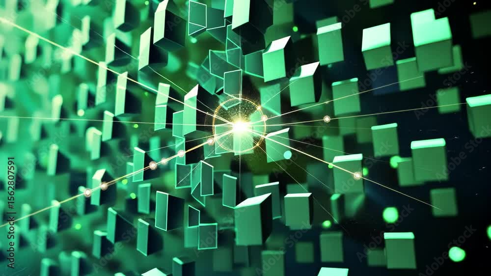 Poster Digital green hexagonal background creates a seamless pattern with a modern and dynamic look, Green hex-code digital background Seamless 3D render