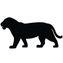 Striking black jaguar silhouette walks powerfully across a white background, representing strength and agility in simple design.