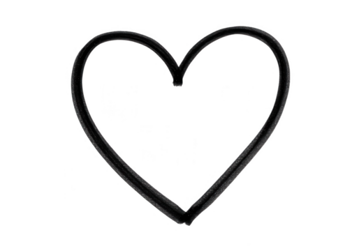 A simple black heart shape outlined against a transparent backdrop, isolated on transparent background