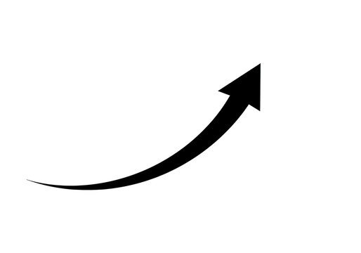 A sleek black arrow curves upward, indicating growth and success, isolated on transparent background