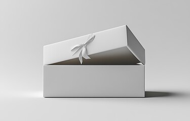 Minimalist White Gift Box with Ribbon on Soft Gray Backdrop

