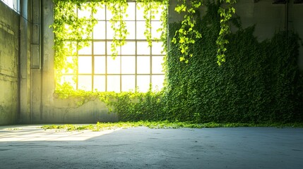 Lush Green Vines Illuminate an Abandoned Industrial Space