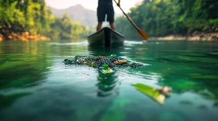 Calm Nature Scene with Kayaker on Serene Water Reflections