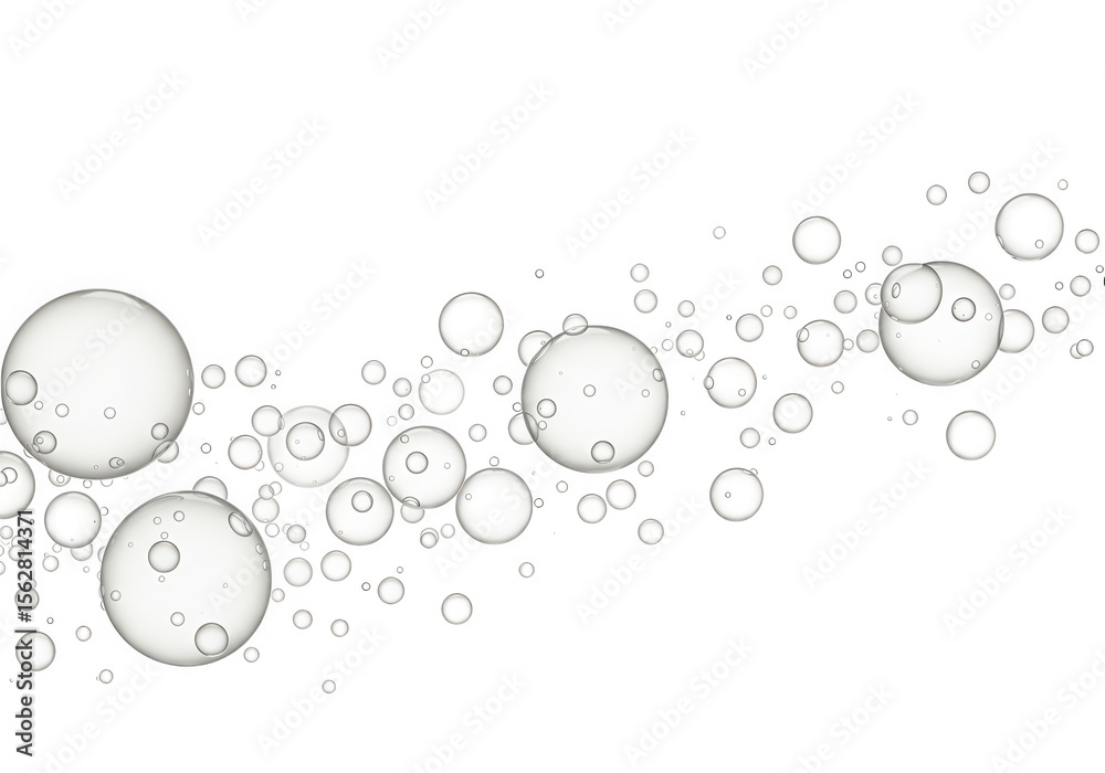 Poster a group of transparent bubbles isolated on transparent background float across the frame in a clean 