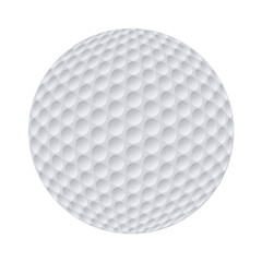 Realistic 3d golf ball with dimples on white background. Sports vector illustration.